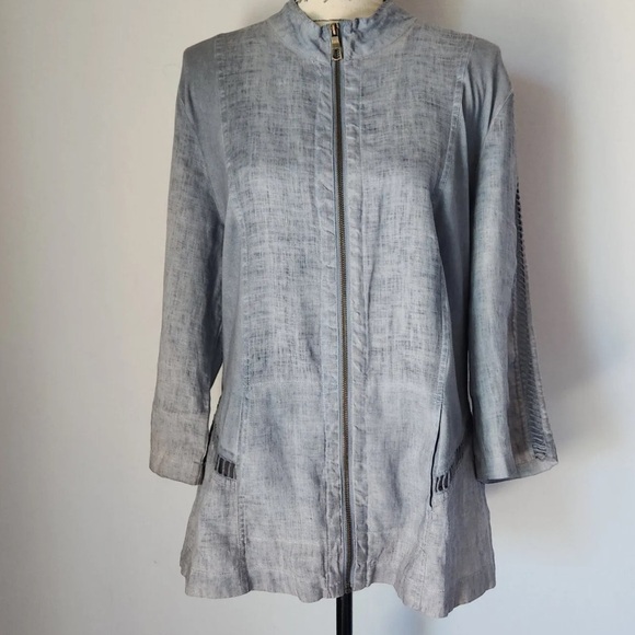 Mind Set by XCVI 100% linen zip blue top light jacket blouse Sz M - Picture 2 of 12